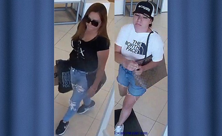 Security surveillance footage of two women suspected of shoplifting from the Buckle and Ulta Beauty retail stores in Prescott Valley on Saturday, July 25, 2023. (PVPD/Courtesy)