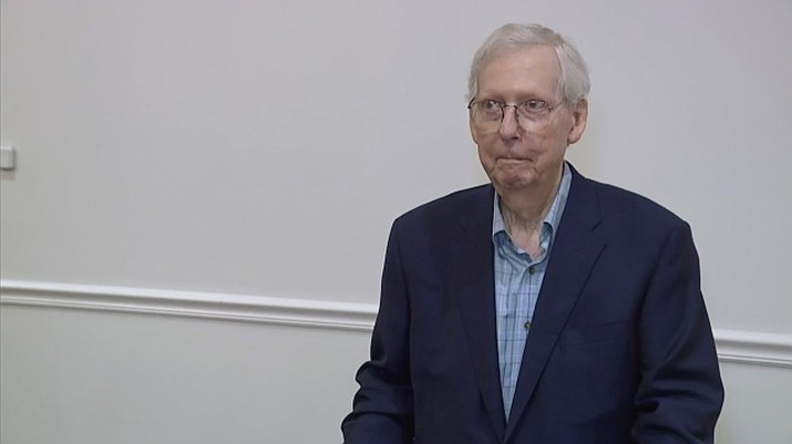 U.S. Senate Minority Leader Mitch McConnell, R-Ky., speaks at the NKY Chamber of Commerce at the Madison Event Center, Wednesday, Aug. 30, 2023, in Covington, Ky. (WCPO via AP)