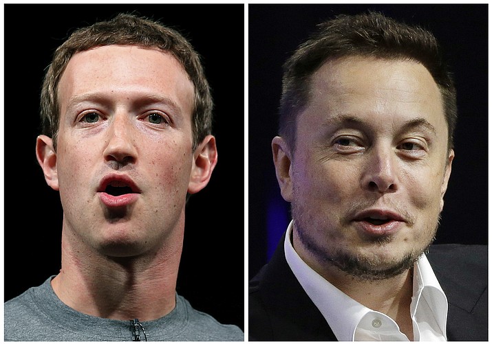 This combo of file images shows Facebook CEO Mark Zuckerberg, left, and Tesla and SpaceX CEO Elon Musk. (Manu Fernandez, Stephan Savoia/AP, File)